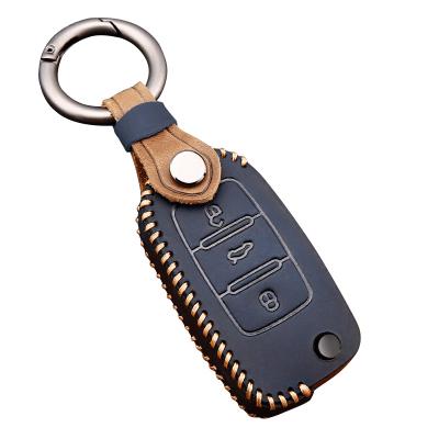 China wholesale browen vintage environmental friendly style crazy horse leather key chain full cover auto car key case bracket for skoda for sale