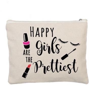 China 2022 Wholesales Custom Fabric Eco-friendly Letter Patches Cotton Canvas Jute Zipper Travel Toiletry Cosmetic Bags Girls Makeup Pouch for sale