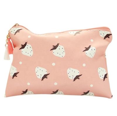 China Wholesale Custom Eco-Friendly Makeup Beauty Bag Pouch Travel Peach Printing Strawberry Print Strawberry Box Canvas Cosmetic Bag for sale