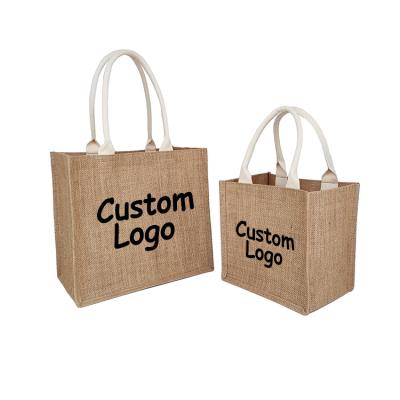 China 2022 Hot Wholesale Eco Friendly Reusable Organic Natural Jute Tote Blank Gunny Burlap Sack Bags Customized Design Ladies Jute Shopping Bag for sale