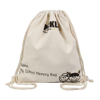 China Eco Friendly Recycled Natural Cotton Canvas Fabric Backpack Drawstring Bag With Printed Logo for sale