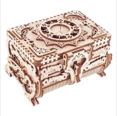 China Music / Retro Wooden Machinery DIY Wooden 3D Puzzle Three Dimensional Models Difficult To Assemble Antique Jewelry Box for sale