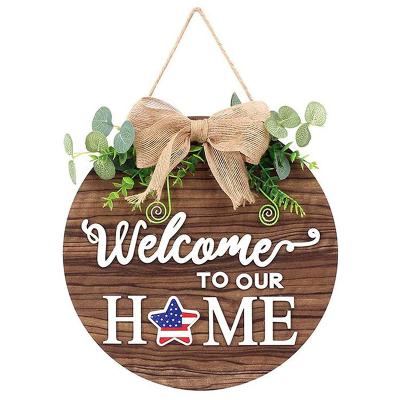 China None Welcome Interchangeable Door Sign for Welcome to Our Home The Log with Burlap Bow and Seasonal Ornament for Gifts Home Decor for sale