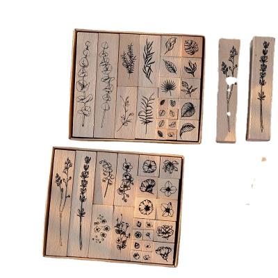 China China 22 Pcs/Set Factory Wooden Mounted Rubber Stamps and Decorative Flower Wooden Rubber Stamp Set For Diy Craft Diary Scrapbooking Craft for sale