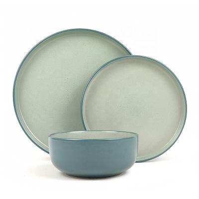 China Viable Newly Design 12pcs 2 Tone Color Ubreakable Bowls Ceramic Dinnerset With Stain for sale