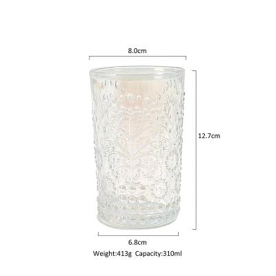 China Custom Lead Free Soda Lime Embossed Stemless Glass Tumbler Machine Made Glass Hiball With Electroplating for sale