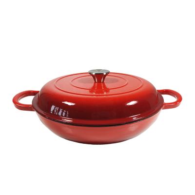 China Enameled Cast Iron Viable Oven Shallow Casserole Dutch Braiser with Double Handle for sale