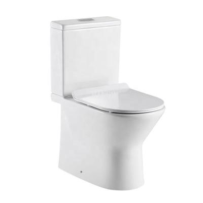 China Double-Flow Square Washdown Ceramic Two-Piece Toilet European WC Rimless Toilet With Soft Close Seat Cover For UK Market for sale