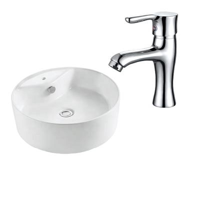 China Modern Ceramic White Color Single Hole Hand Lavatory Art Basin Bathroom Basin Sink With Sink Faucet for sale