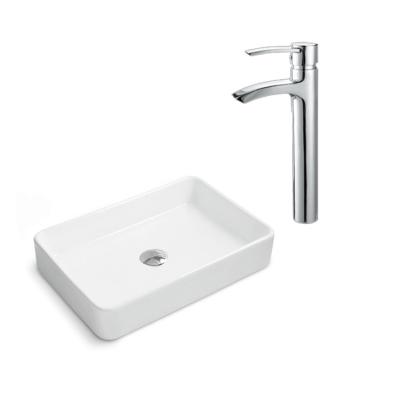 China Modern European Style Bathroom Water Sink Sanitary Ware Rectangular Ceramic Wash Basin With Faucet for sale