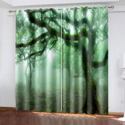 China Customized blackout factory direct sale green plant printing American style bedroom hotel polyester blackout curtains with flower for sale