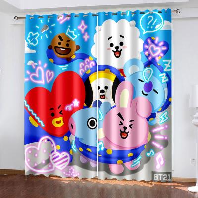 China Digitally Printed 3d Cartoon Cute Girl Kids Bedroom Blackout Blackout Window Drapes Style Polyester Pink Purple Curtains for sale