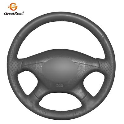 China Fan Club Hand-stitched Black Genuine Leather Car Steering Wheel Cover For Mitsubishi Pajero Sport 2004 for sale