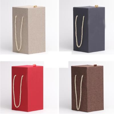 China Recyclable Luxury Custom Logo Elegance Flat Pack Rigid Paper Wine Bottle Packaging Magnetic Fold Cardboard Box for sale