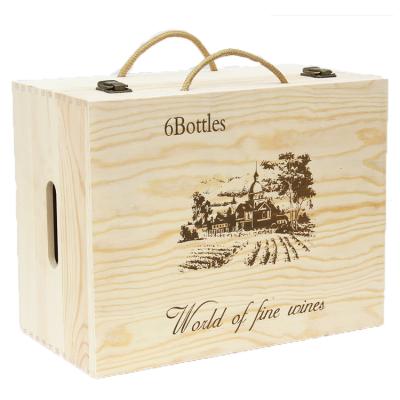 China MDF Six Bottle Red Wine Packaging Gift Box Luxury Design Biodegradable Natural Wooden Eco - Friendly Materials for sale