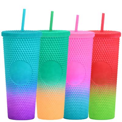 China Viable 24oz BPA free Mitsubishi Diamond Cups gradient colors reusable double wall coffee cold juiceTumbler with lid and straw for sale