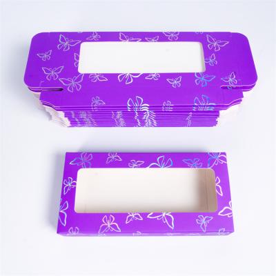 China Handmade light purple paper lashbox holographic printed custom logo with tray paper packaging eyelash boxes for sale