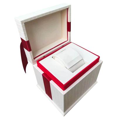 China Hot Sale Luxury Low Moq Logo Wooden Wrist Watch Custom White Wooden Gift Box Flip Packaging Box Famous Brand Stock Watch Handsome for sale