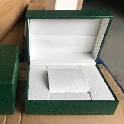 China OEM Logo Professional High Quality Wood Rolexeble Flip Luxury Green Leather Watch Storage Box Custom Watch Men Gift Packaging Box for sale