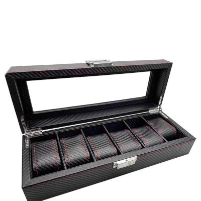 China 12 10 8 6 5 4 Wholesale High Quality Soild Wooden Slot Flip Guangzhou Factory Custom Box Logo Black Carbon Fiber Watch Cases for sale