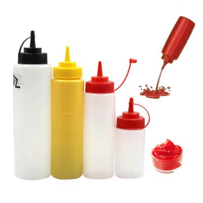 China Plastic Food Grade Sauce Squeeze Bottle For Salad Sauce With Long Thin Tip à venda