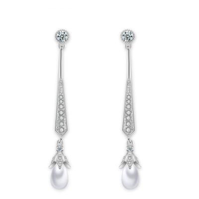 China Fashion Best Luxury Zircon Earrings Long Hanging Pearl Earrings Wedding Designs for sale