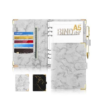 China 2022 Spiral PU A6 Sheet Zipper Pockets Sleeves Inserts Print Notebook Budget System Wallet Binder Marble Planner With Cash Envelopes for sale