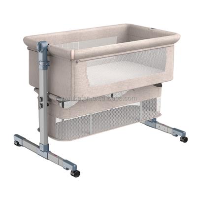 China Bafan Brand Baby Bedside Portable Washable Detachable Hutch Foldable Newborn Waist Adjustable Folding Crib Bed for sale