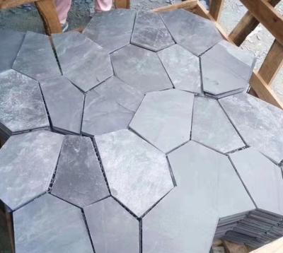 China Modern Natural Stone Slab with Mesh Backing for Paving Black Slate for sale