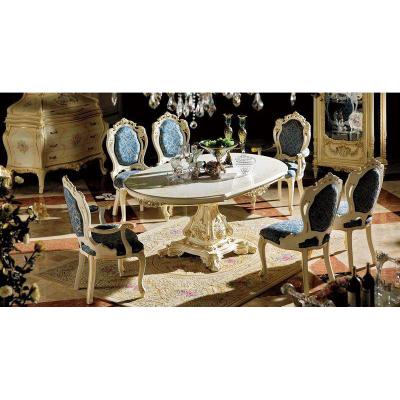 China Luxury Oval Classic Round Dining Table Furniture (Height)Italy Adjustable Master Design Solid Wood Royal Dining Set for sale