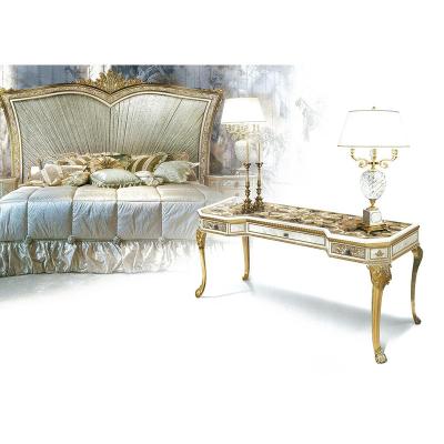 China (Size)Adjustable Luxury Upholstered French Pure Solid Wood Carved Gold Leaf Bed Set In Royal Solid Wood Bedroom Furniture for sale