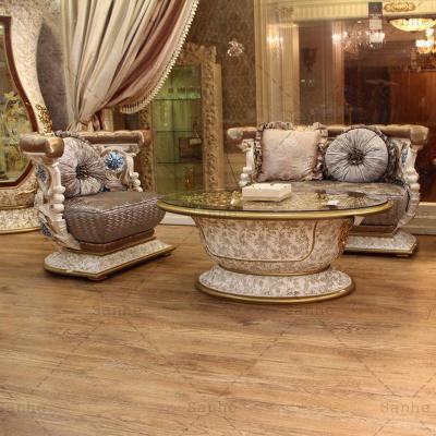 China Classic Living Room Sofa Set Royal Antique Style (Other) Turkey Adjustable Furniture Luxury Carved Wood Chairs Tea Table Wine Cabinet Sets for sale