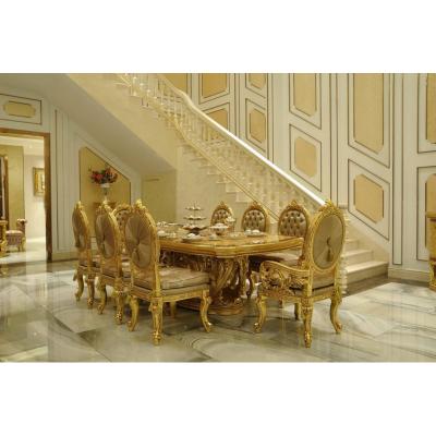 China Royal Gold Brass Oval (Other) Adjustable Italian Style Banquet Dining Furniture Sets With Lounge Chairs for sale