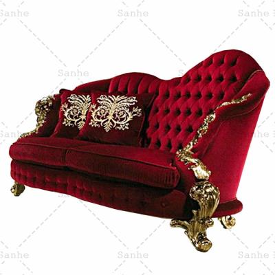 China French Antique Luxury Leather Carved Sofa For Villa Home Living Wood Sectional Room Furniture Sofas Sets for sale