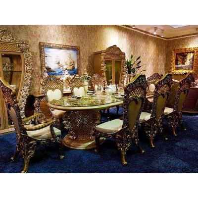 China European Style Restaurant Furniture Luxury Villa Adjustable Handmade Solid Wood Carved Dining Table (Size) for sale