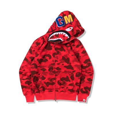 China Custom mens shark hoodies pullover cotton camouflage hoodie shark bape logo high quality cotton sweatshirt supplier for sale