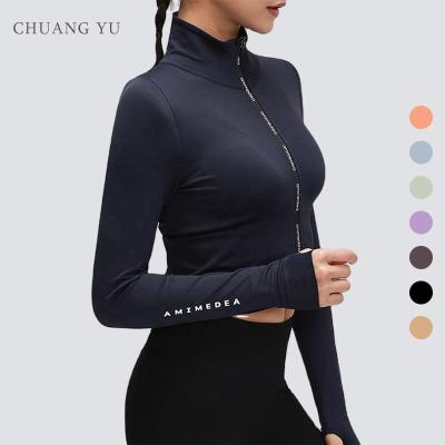 China CHUANG YU Wholesale Sportswear Anti-wrinkle long sleeve yoga fitness training zipper sweatshirts jacket for women for sale