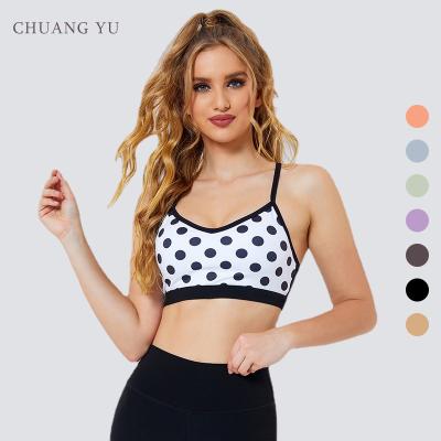 China 2022 CHUANGYU Dot Print Low Impact Sport Breathable High Quality Back Workout Cross Bra For Running for sale