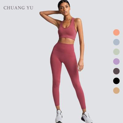 China 2022 CHUAGYU New Design Breathable Fitness Knitted Fabric Custom Logo High Waist Butt Lift Yoga Sets For Women for sale