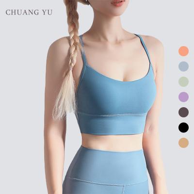 China 2022 CHUANGYU High Quality Breathable Solid Sport Impact Strap Pilates Workout Nylon Bra For Yoga for sale