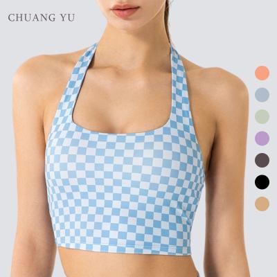 China Other New Plaid Neck Yoga Ultrathin Stretch Running Breathable Vest For Women for sale