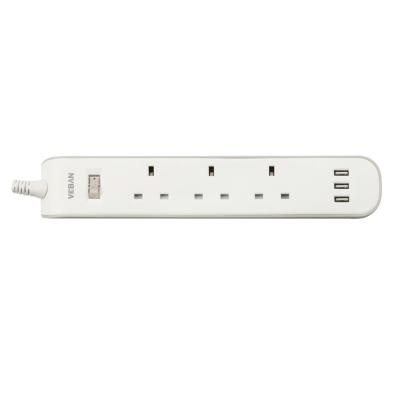 China Multi Outlet 3 USB Outlet Power Strip Surge Protector Extension Socket Residential / General Purpose UK Standard for sale