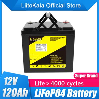 China Liitokala 12v 120ah lifepo4 capacity 12.8v lithium solar rv battery rechargeable iron block electric car with bms for outdoor camping for sale