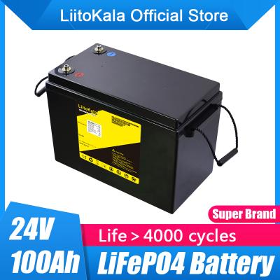 China Electric Car LiitoKala 24V 100Ah LiFePO4 Battery Power Batteries 3000 Cycles For RV Campers Golf Cart Off-Grid Solar Wind 100A BMS for sale