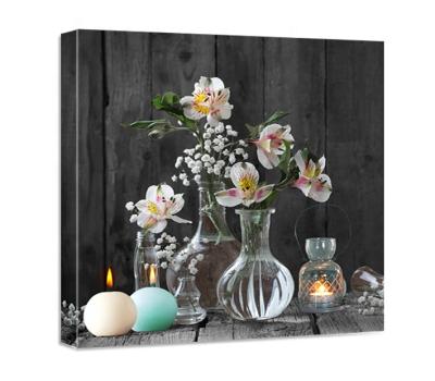 China Modern Waterproof Wall Decorative White Flowers Led Lights Canvas Print for sale