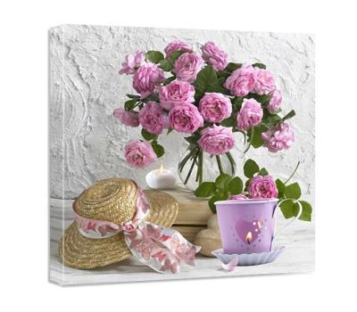 China Modern Pink Rose Flowers Led Light Up Canvas Print With 2 LED Lights for sale