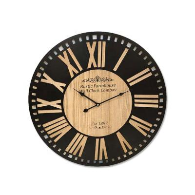 China Antique Style 6mm MDF Ash Wooden Engraving Wall Clock With Silk Screen for sale