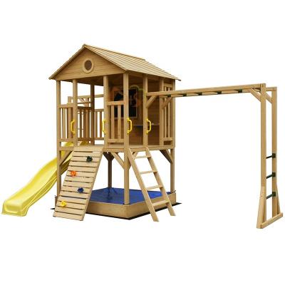 China DIY Easily Assembled Outdoor Wooden Cubby Pine Garden Children's Wooden House Train Role Playhouse For Kids Playsets Set for sale