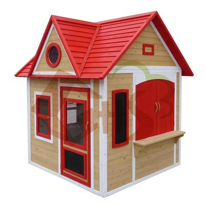 China Easily Assembled Wooden Cubby Room for Kids Wooden Playhouse with Climbing Wall and Waterproof Chinese Customized Slide Frame for sale