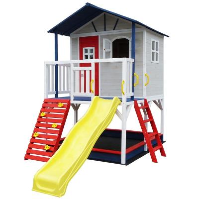 China Easily Assembled Wooden Kids Playhouse With Climbing Slide And Sandpit Frame for sale